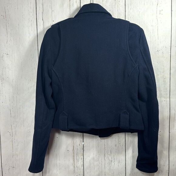 American Eagle Outfitters Asymmetrical Wool Blend Navy Blue Zip Moto Jacket - Picture 13 of 16